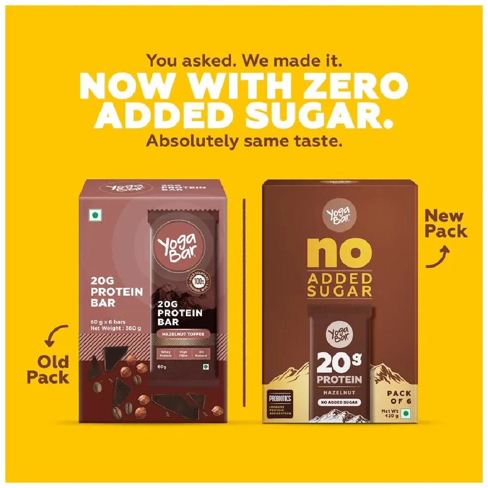 Yoga Bar 20g Protein Bars - Hazelnut, No Added Sugar, Loaded With Fibre, 70 g (Pack of 6)-6.webp